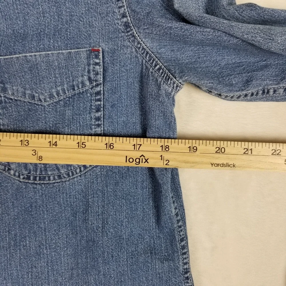 Levi's Denim Shirt Men Size M Blue Red Tab Western Long Sleeve Button Up 258s